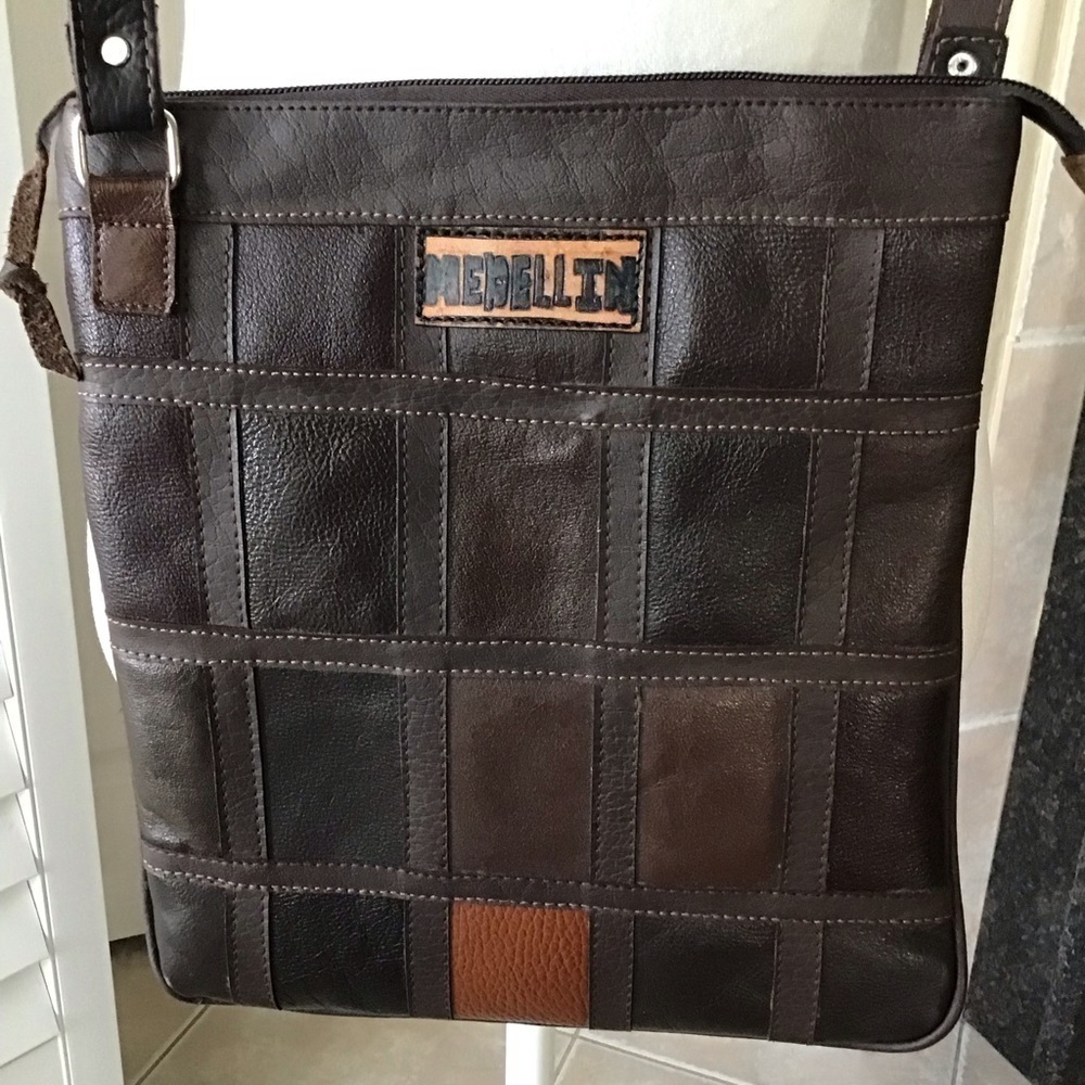 Leather Crossbody Purse Medellin Colombia Patchwork Butterfly Handmade Vintage - Picture 6 of 16